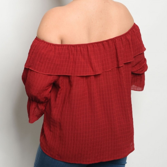 LAST 2! Girly & Flirty off shoulder red top - Picture 2 of 3